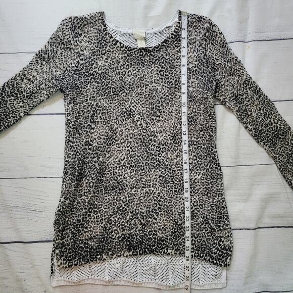 Chico's Size 0 US S Animal Print Slub Knit Hi-Low Long Sleeve Sheer Tunic Top - Picture 4 of 9